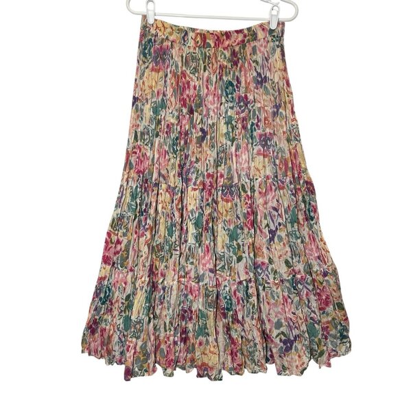 Vintage Sarah Arizona Y2K Crinkle Skirt Small Floral Cotton Pink Elastic Waist - Picture 1 of 6